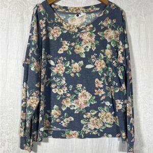 Floreat Anthropologie Sweatshirt Small Blue Pink Floral Oversized